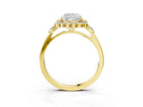 Yellow gold Cushion Cut Diamond Halo Ring with Pear Side Stones and Prong Setting_58