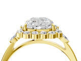Yellow gold Cushion Cut Diamond Halo Ring with Pear Side Stones and Prong Setting_59