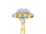 Yellow gold Cushion Cut Diamond Halo Ring with Pear Side Stones and Prong Setting_60