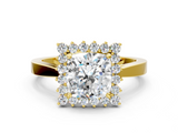Yellow gold Cushion Cut Diamond Halo Ring with Round Brilliant Halo and Solitaire Band_103