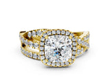 Yellow gold Cushion Cut Diamond Halo Ring with Round Split Shank and Prong Setting_36
