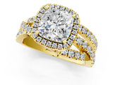 Yellow gold Cushion Cut Diamond Halo Ring with Round Split Shank and Prong Setting_37