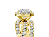 Yellow gold Cushion Cut Diamond Halo Ring with Round Split Shank and Prong Setting_41
