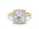Yellow gold Cushion Cut Diamond Halo Ring with Solitaire Band and Prong Setting_67