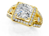 Yellow gold Cushion Cut Diamond Halo Ring with Split Shank and Bezel Accents and Four-Prong Setting_14