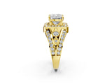 Yellow gold Cushion Cut Diamond Halo Ring with Split Shank and Bezel Accents and Four-Prong Setting_15
