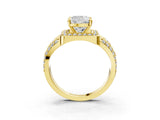 Yellow gold Cushion Cut Diamond Halo Ring with Split Shank and Bezel Accents and Four-Prong Setting_16
