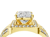 Yellow gold Cushion Cut Diamond Halo Ring with Split Shank and Bezel Accents and Four-Prong Setting_17