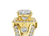 Yellow gold Cushion Cut Diamond Halo Ring with Split Shank and Bezel Accents and Four-Prong Setting_18