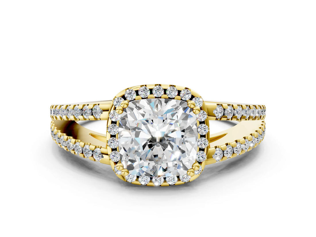 Yellow gold Cushion Cut Diamond Halo Split Shank Engagement Ring_39