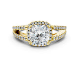 Yellow gold Cushion Cut Diamond Halo Split Shank Engagement Ring_39