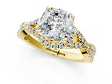Yellow gold Cushion Cut Diamond  Halo Twist Band Solitaire Prong Setting Ring_137