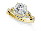 Yellow gold Cushion Cut Diamond  Halo Twist Band Solitaire Prong Setting Ring_42