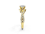 Yellow gold Cushion Cut Diamond  Halo Twist Band Solitaire Prong Setting Ring_43