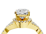 Yellow gold Cushion Cut Diamond  Halo Twist Band Solitaire Prong Setting Ring_45