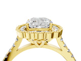 Yellow gold Cushion Cut Diamond Milgrain Floral Halo Engagement Ring with Pavé Band_25