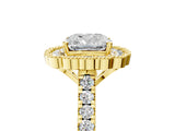 Yellow gold Cushion Cut Diamond Milgrain Floral Halo Engagement Ring with Pavé Band_26