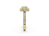 Yellow gold Cushion Cut Diamond Milgrain Halo Engagement Ring with Round Pavé Band and Prong Setting_14