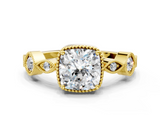 Yellow gold Cushion Cut Diamond Milgrain Marquise Band with Prong Setting_3