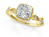 Yellow gold Cushion Cut Diamond Milgrain Marquise Band with Prong Setting_4