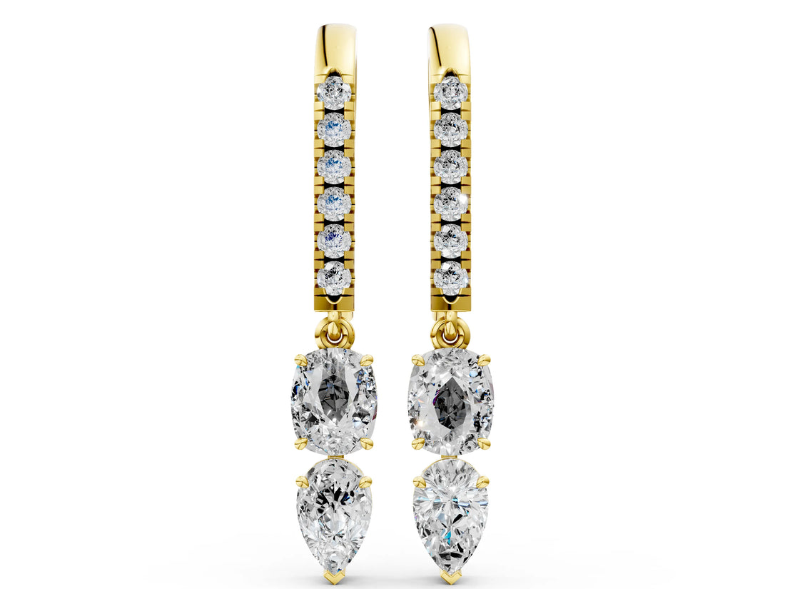 Yellow gold Cushion Cut Diamond Multi-Shape Drop Earrings_32