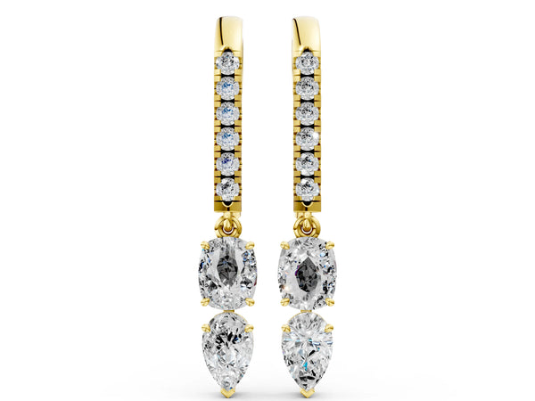 Yellow gold Cushion Cut Diamond Multi-Shape Drop Earrings