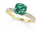 Yellow gold Cushion Cut Diamond Pavé Band Solitaire Ring with Prong Setting_1