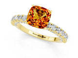 Yellow gold Cushion Cut Diamond Pavé Band Solitaire Ring with Prong Setting_1