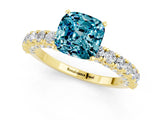 Yellow gold Cushion Cut Diamond Pavé Band Solitaire Ring with Prong Setting_1