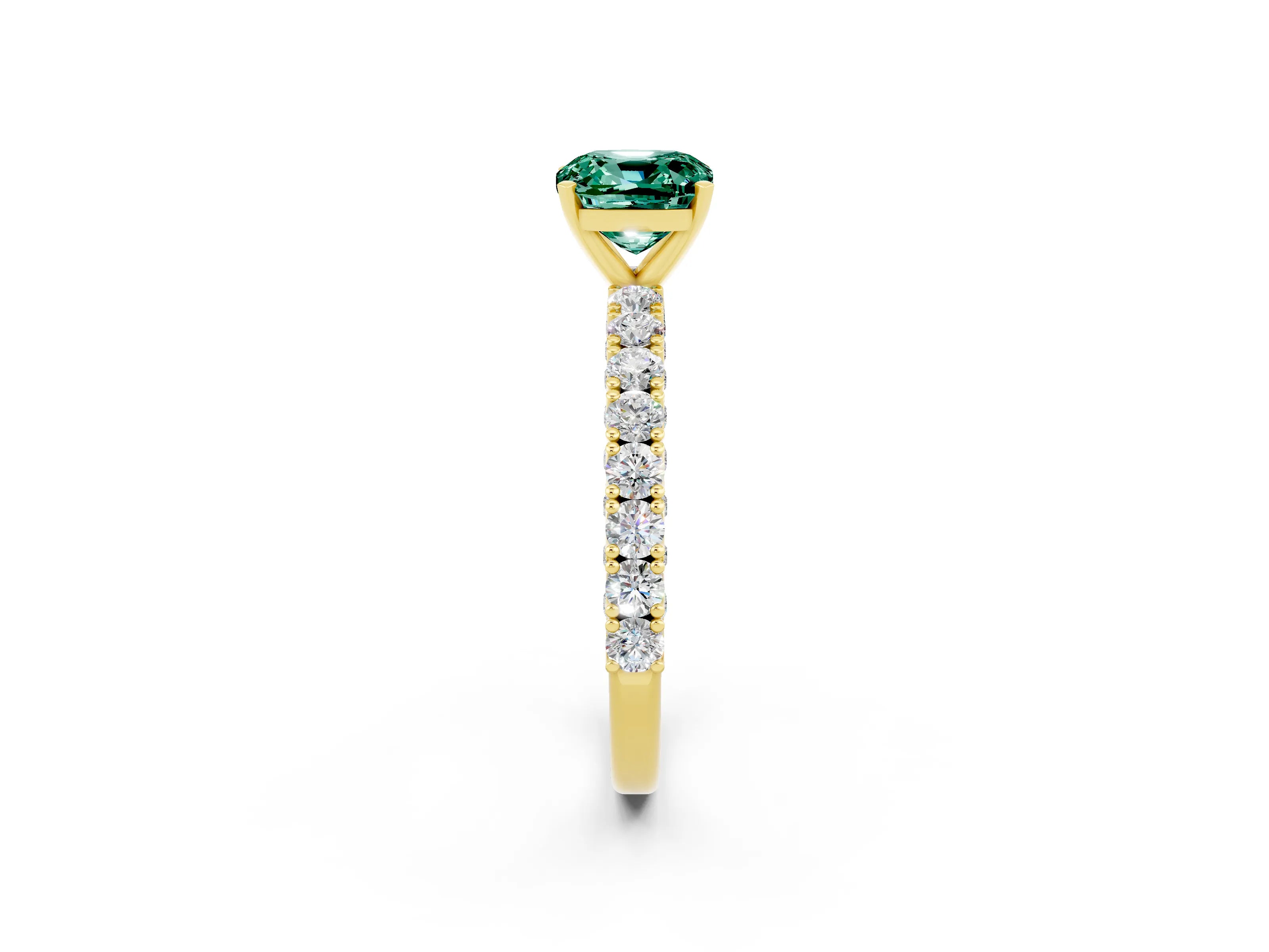 Yellow gold Cushion Cut Diamond Pavé Band Solitaire Ring with Prong Setting_2