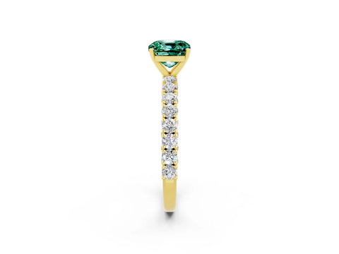 Yellow gold Cushion Cut Diamond Pavé Band Solitaire Ring with Prong Setting_2