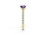 Yellow gold Cushion Cut Diamond Pavé Band Solitaire Ring with Prong Setting_2