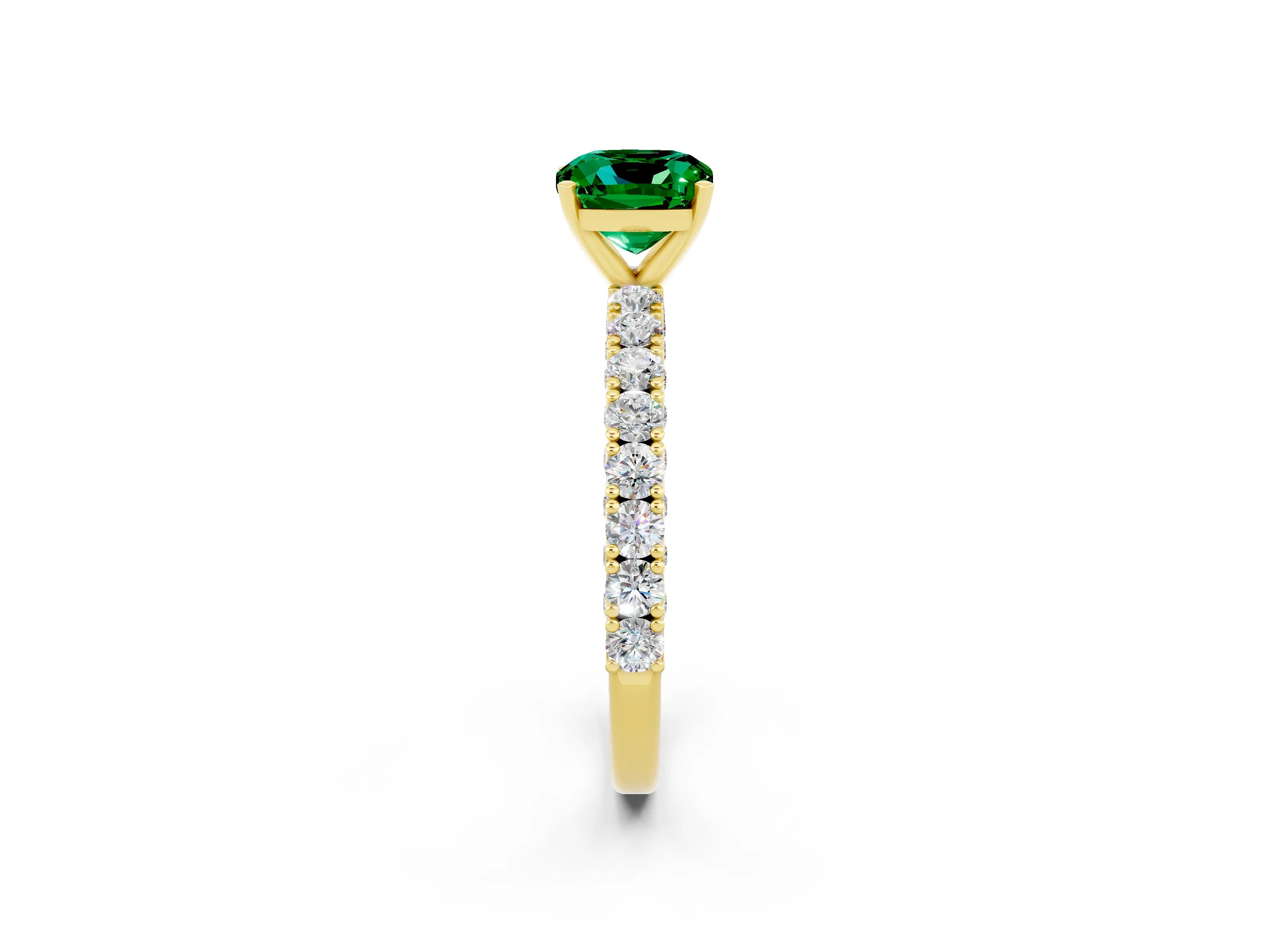 Yellow gold Cushion Cut Diamond Pavé Band Solitaire Ring with Prong Setting_2