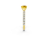 Yellow gold Cushion Cut Diamond Pavé Band Solitaire Ring with Prong Setting_2
