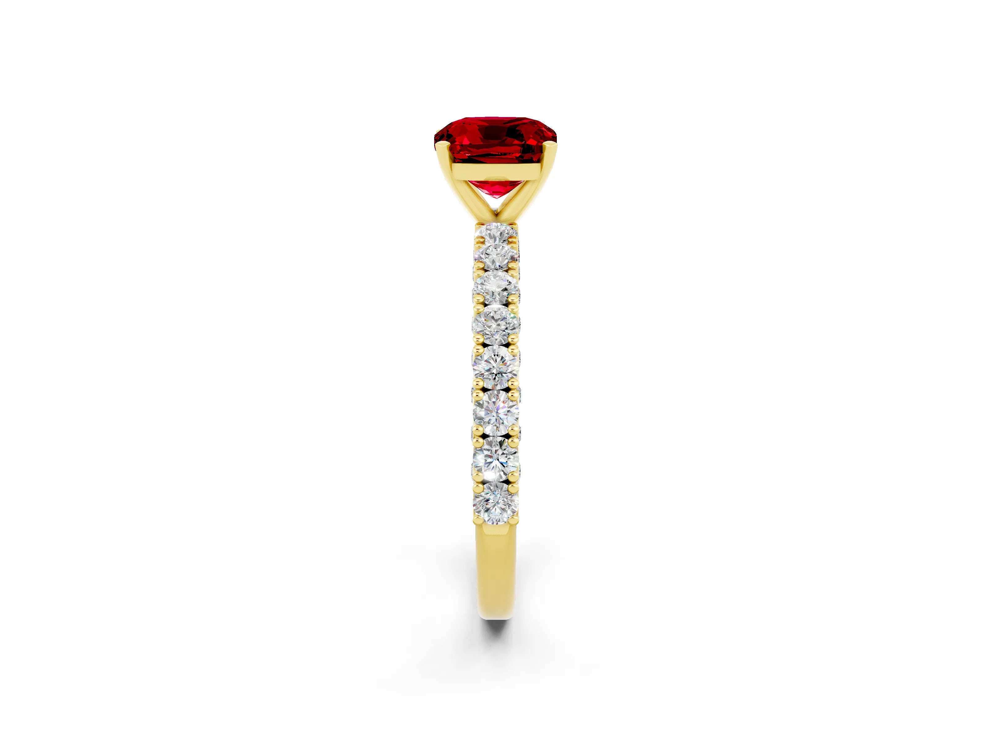 Yellow gold Cushion Cut Diamond Pavé Band Solitaire Ring with Prong Setting_2
