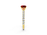 Yellow gold Cushion Cut Diamond Pavé Band Solitaire Ring with Prong Setting_2