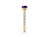 Yellow gold Cushion Cut Diamond Pavé Band Solitaire Ring with Prong Setting_2