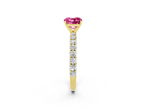Yellow gold Cushion Cut Diamond Pavé Band Solitaire Ring with Prong Setting_2