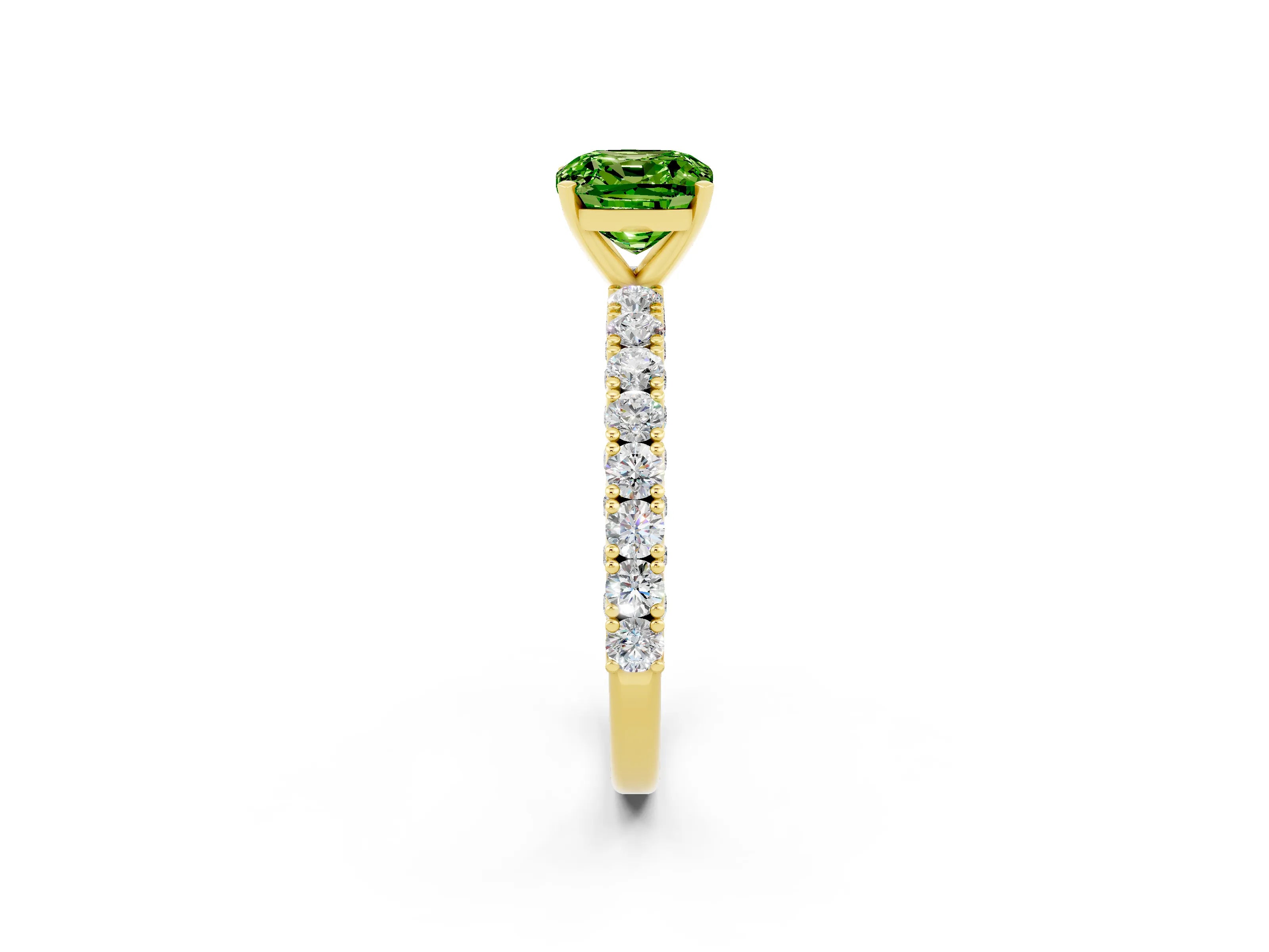 Yellow gold Cushion Cut Diamond Pavé Band Solitaire Ring with Prong Setting_2