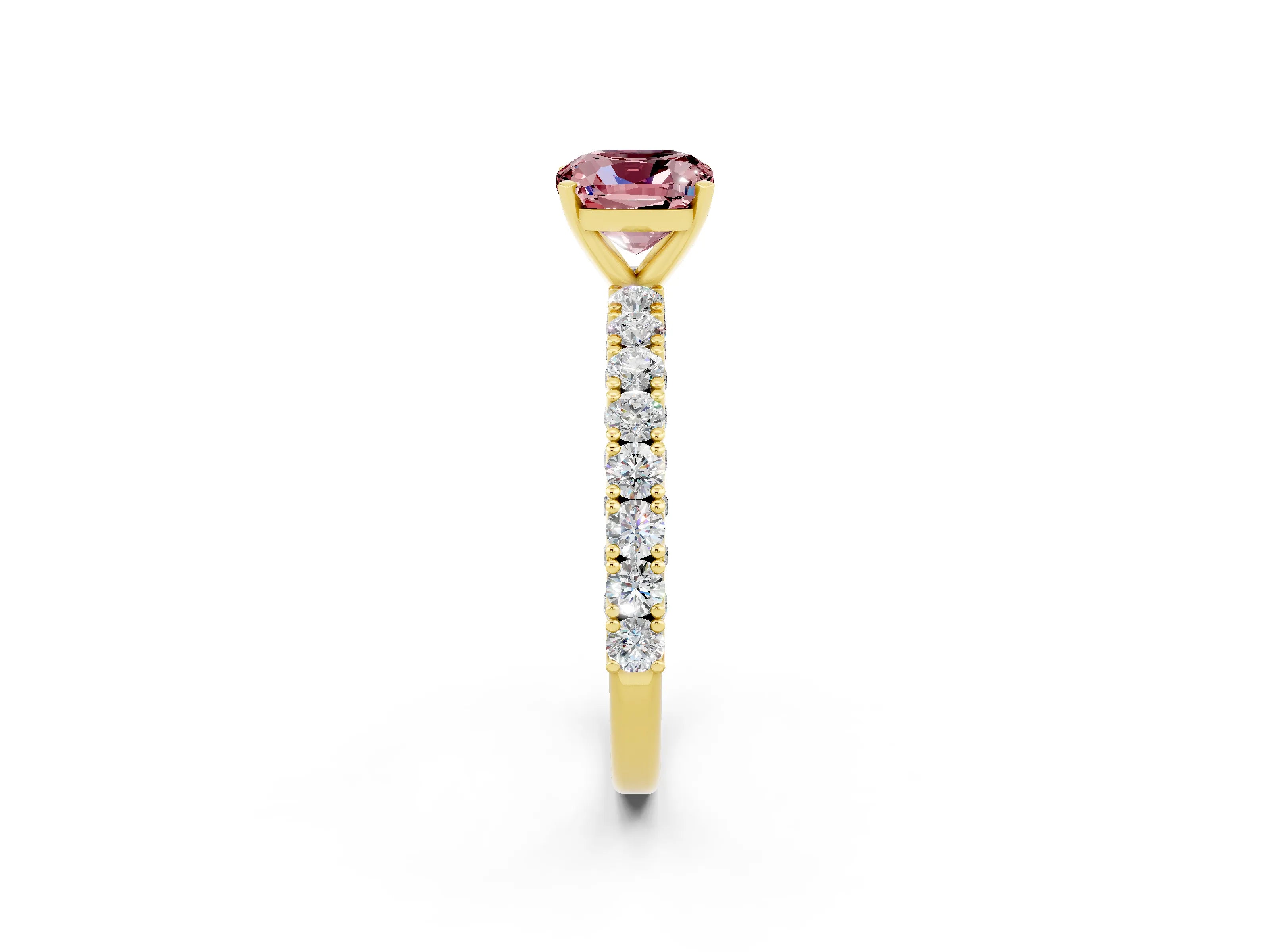Yellow gold Cushion Cut Diamond Pavé Band Solitaire Ring with Prong Setting_2