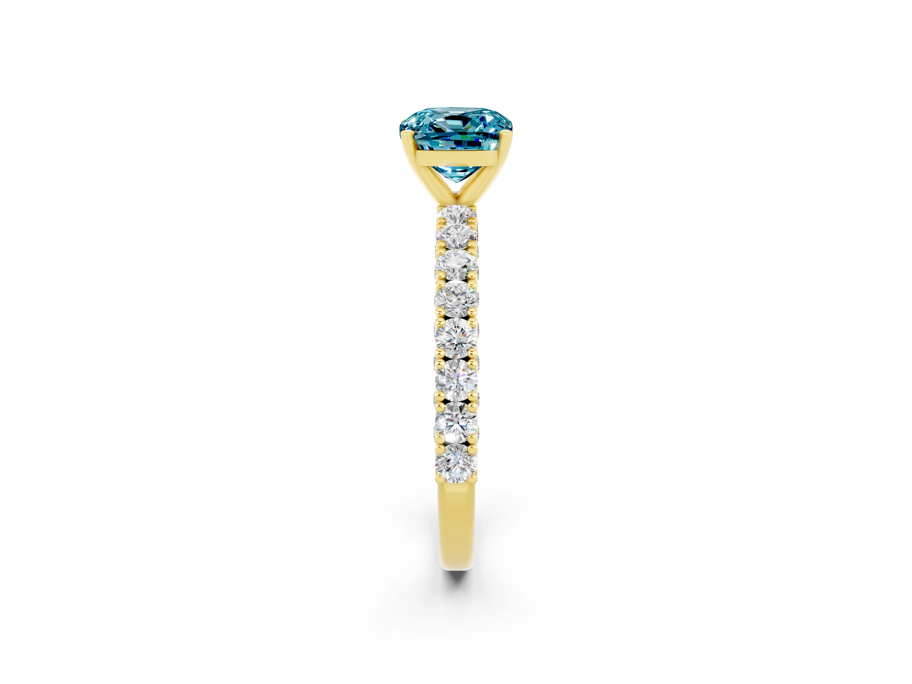 Yellow gold Cushion Cut Diamond Pavé Band Solitaire Ring with Prong Setting_2