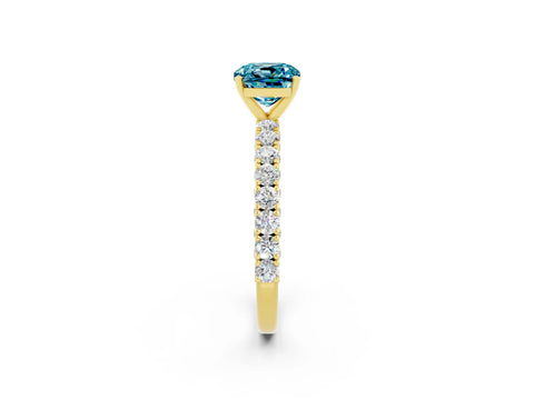 Yellow gold Cushion Cut Diamond Pavé Band Solitaire Ring with Prong Setting_2