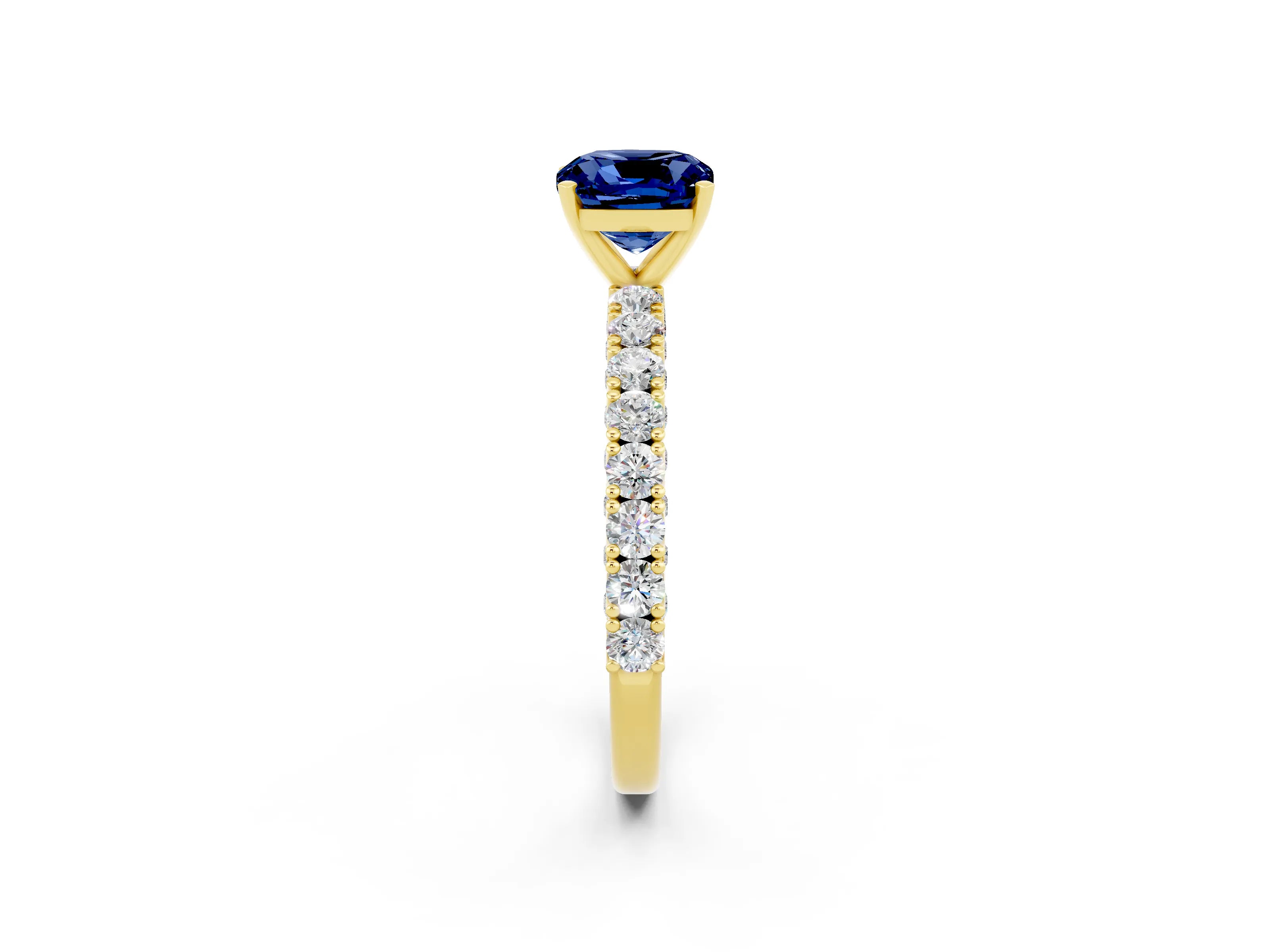 Yellow gold Cushion Cut Diamond Pavé Band Solitaire Ring with Prong Setting_2