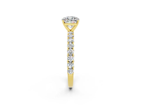 Yellow gold Cushion Cut Diamond Pavé Band Solitaire Ring with Prong Setting_2