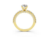 Yellow gold Cushion Cut Diamond Pavé Band Solitaire Ring with Prong Setting_3