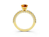 Yellow gold Cushion Cut Diamond Pavé Band Solitaire Ring with Prong Setting_3