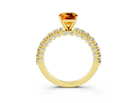 Yellow gold Cushion Cut Diamond Pavé Band Solitaire Ring with Prong Setting_3