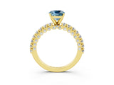 Yellow gold Cushion Cut Diamond Pavé Band Solitaire Ring with Prong Setting_3