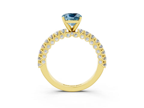 Yellow gold Cushion Cut Diamond Pavé Band Solitaire Ring with Prong Setting_3