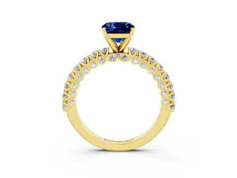 Yellow gold Cushion Cut Diamond Pavé Band Solitaire Ring with Prong Setting_3